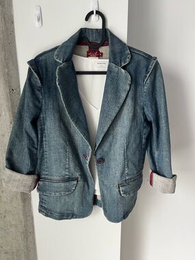 Dish Denim Blazer Jacket Fitted Jean Jacket Single Button Size 6